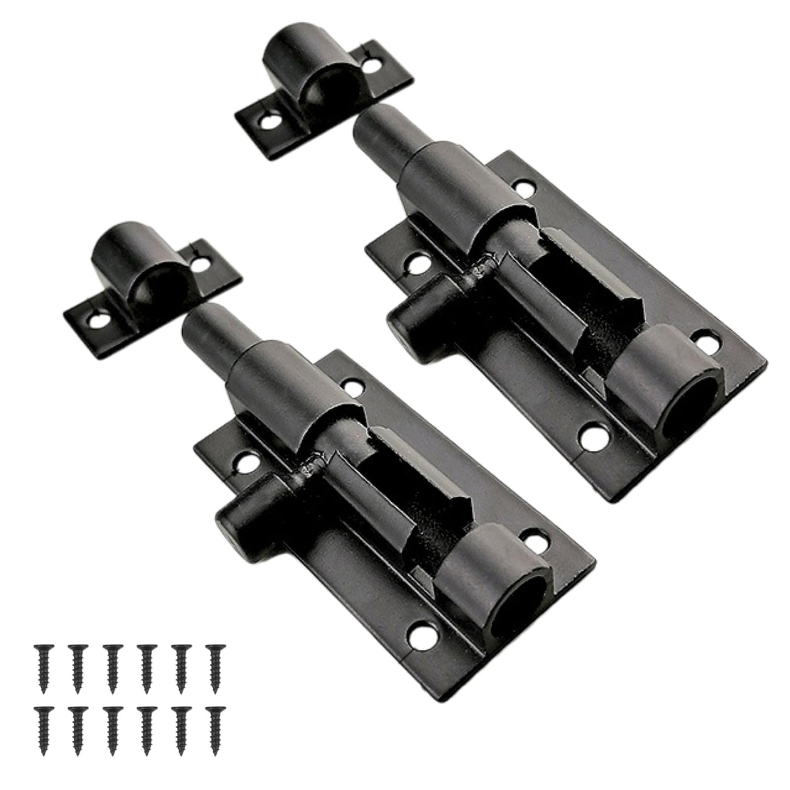 2Pcs Black Door Latch Bolt, 2 Inch Aluminum Alloy Bolt with Screws, Internal Door Latch for Sliding Door Bedroom Bathroom Cabinets Garden Gate Fence