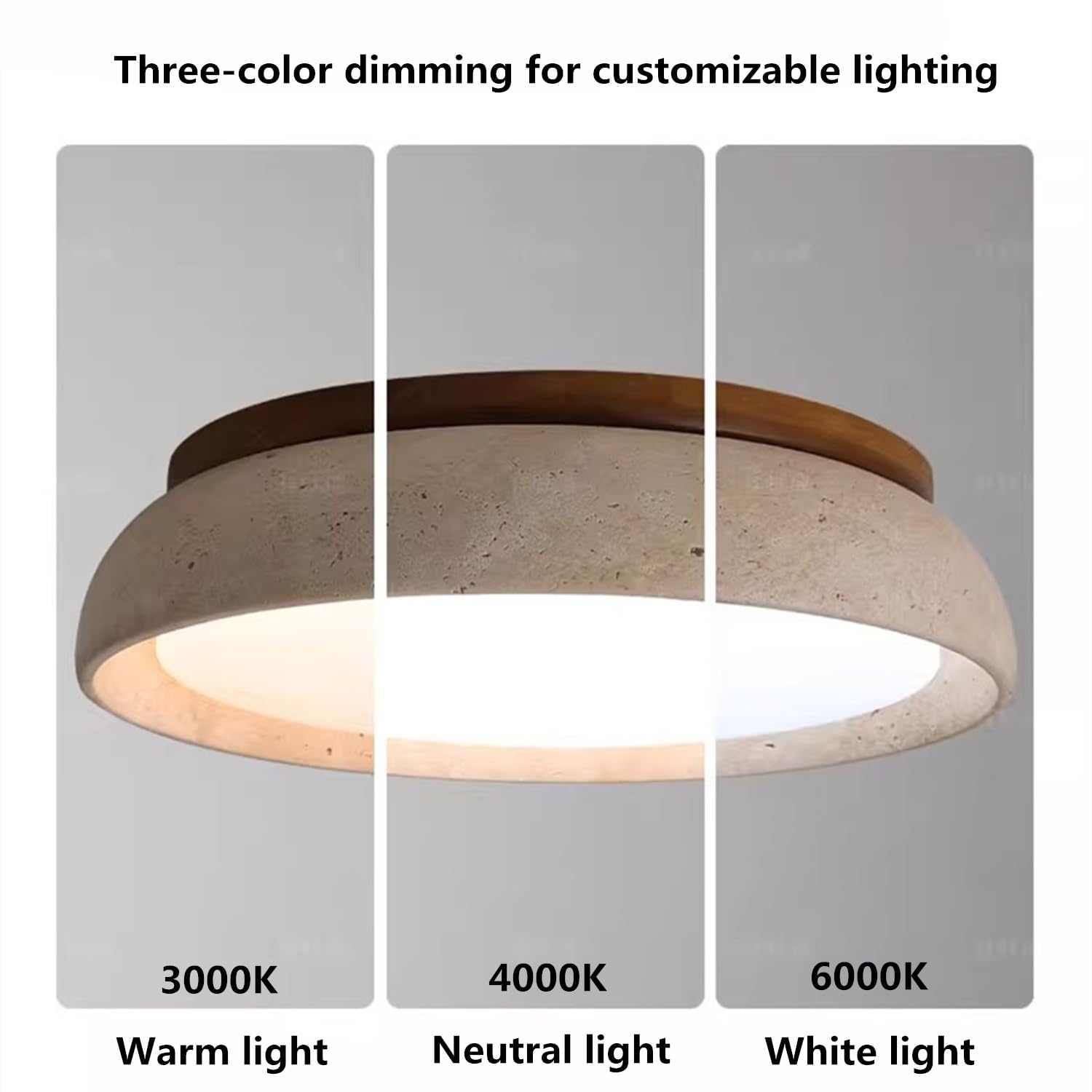 Nowoczesna Lampa Sufitowa LED Z Możliwością Ściemniania, Żółty Trawertyn, Lampa Sufitowa Z Naturalnego Drewna, Drewno, Oświetlenie Sufitowe W Stylu Vintage Wabi-sabi Do Sypialni(30CM)