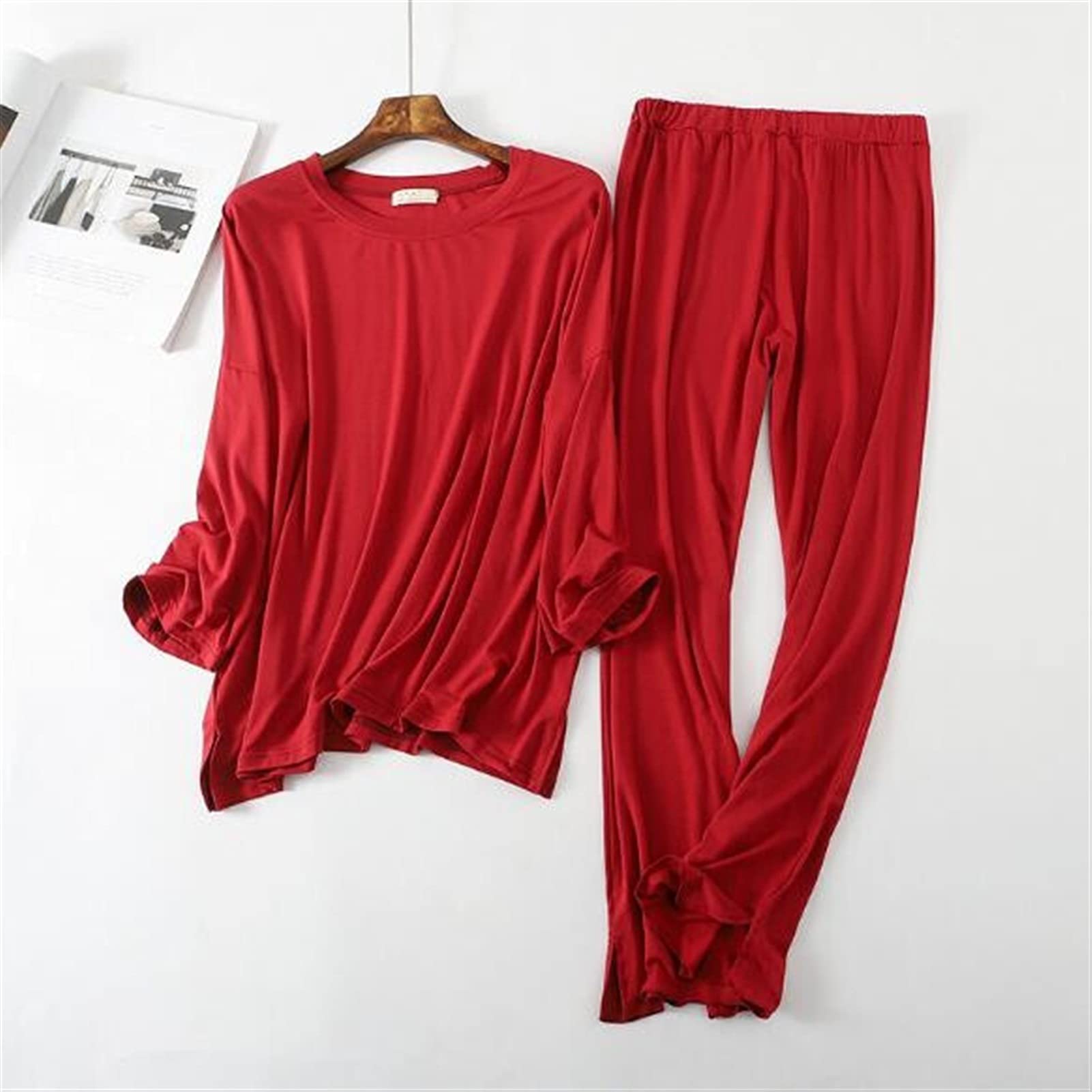 Pijama Pijamas cómodos de algodón, Conjunto de Pijamas de Manga Larga for Mujer, Ropa de hogar for otoño e Invierno, Pijama Informal con pantalón Largo for Dormir camisón(D,L Size)