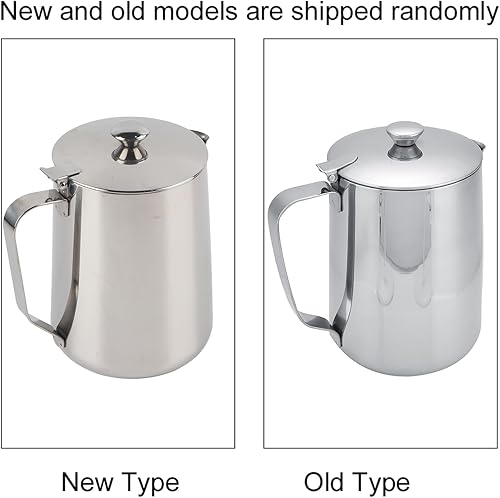 Miniatura 3 de Jarra de espuma de leche con tapa, acero inoxidable, boquilla antigoteo, taza espumadora de leche para capuchino latte café arte (11.8 fl oz)