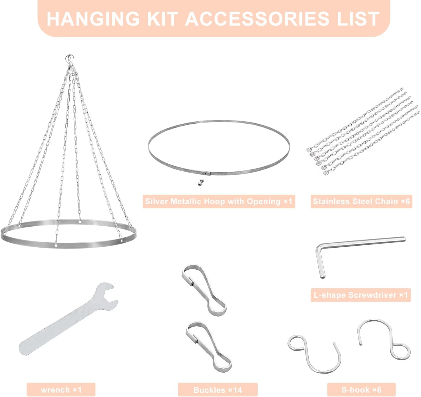 FOTSHARER Ceiling Drapes Hanging Kit 24 Inches Silver Metallic Wedding Ceiling Drapes Hoop Metal Ceiling Draping Kit for Wedding Ceremony Ceiling Hanging Ring Hardware Kit for Prom Party Decorations