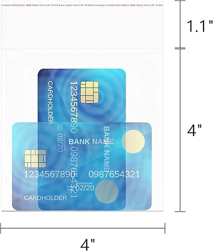 Miniatura 2 de Bolsas resellables adhesivas autoadhesivas, 1000 bolsas pequeñas de celofán transparente de 4 x 4 pulgadas, bolsas de polietileno OPP de 1 mil para