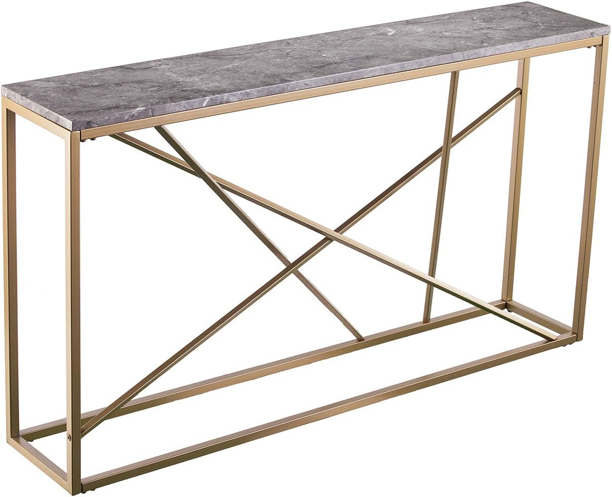 SEI Furniture Arendal Faux Marble Skinny Console Table, Living Room, Hall/ Entry Dining Room Modern Style Powder-Coated Iron, Gold