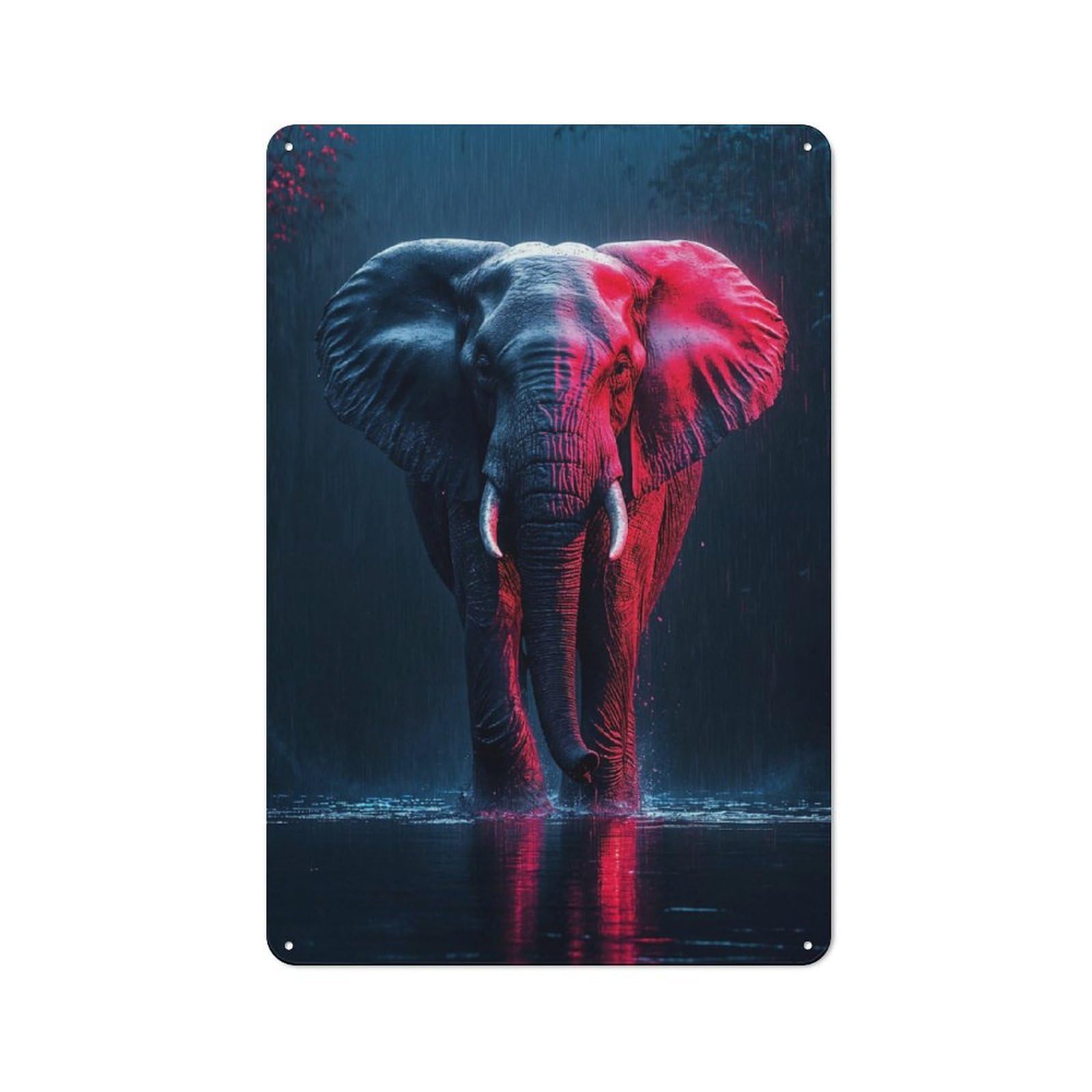 Junmoney Style-1 Metal Wall Sign 30X20cm Featuring Elephant In The Rain For Café Or Home Bar, For Collectors Decorating Cafés And Home Bars