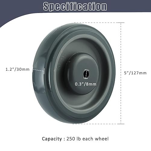 Miniatura 2 de MYFULLY Kit de ruedas de repuesto para carrito de compras de 5 pulgadas, ruedas de poliuretano escalonadas y de banda de rodadura completa con