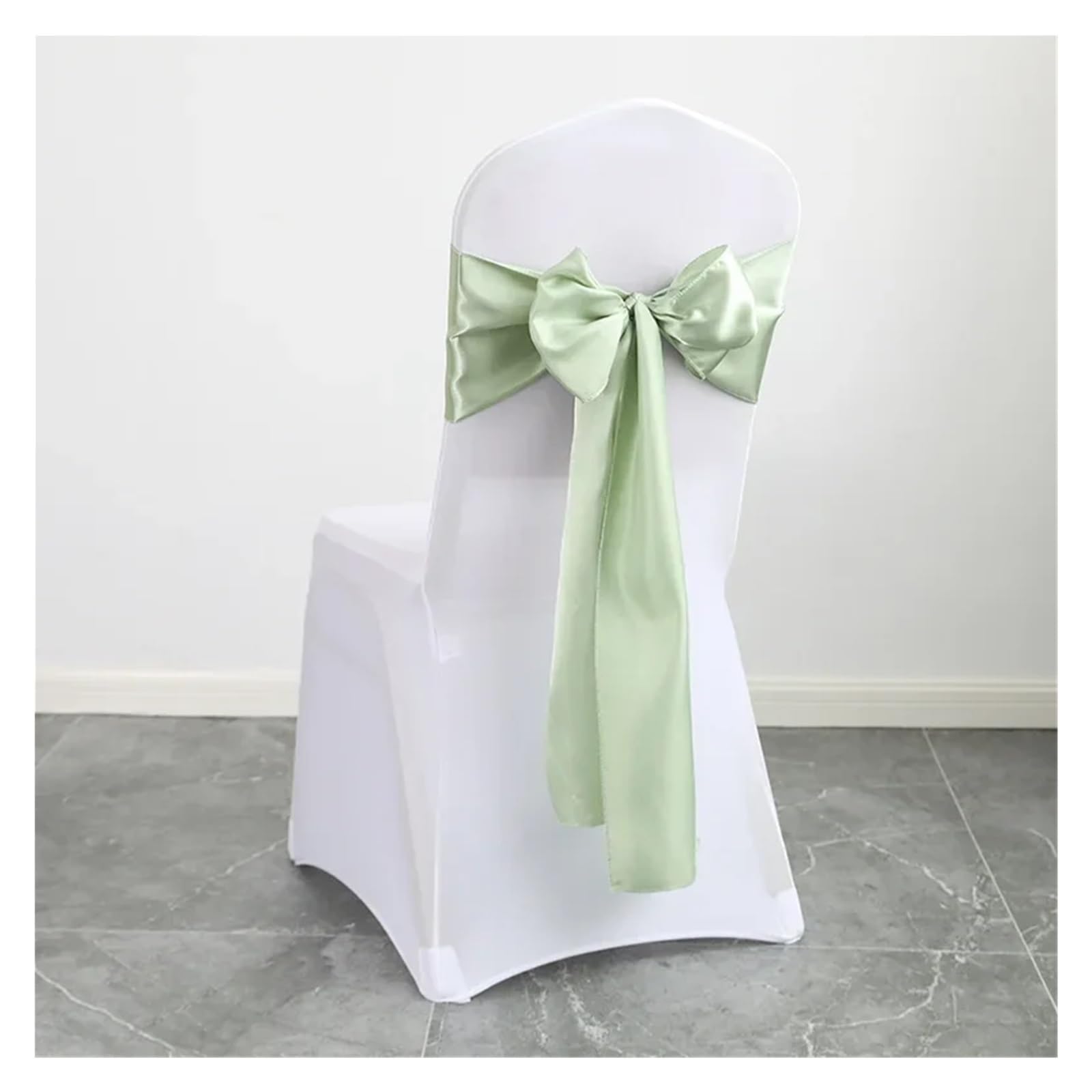 LVCHAO 10pcs Satin Chair Belt with Bow Decoration, Universal Cover Ribbon Tie Wedding Back Decor/chair Sashes For Banquets and Parties(Green 2)