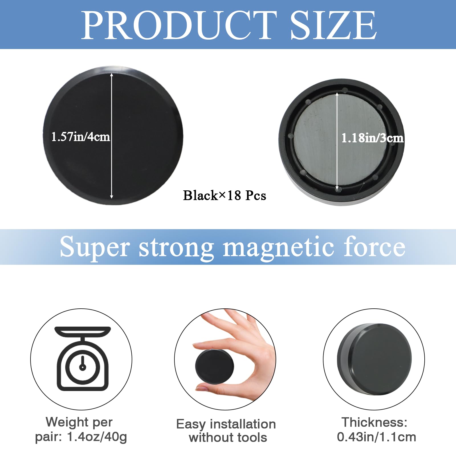 ZYNERY 18 Pcs Shower Magnets for Curtain Liner, Magnetic Shower Curtain Weights, Shower Curtain Magnets Weights, Shower Curtain Weights Bottom, Weights for Outdoor Curtains Flag Tablecloth (Black)