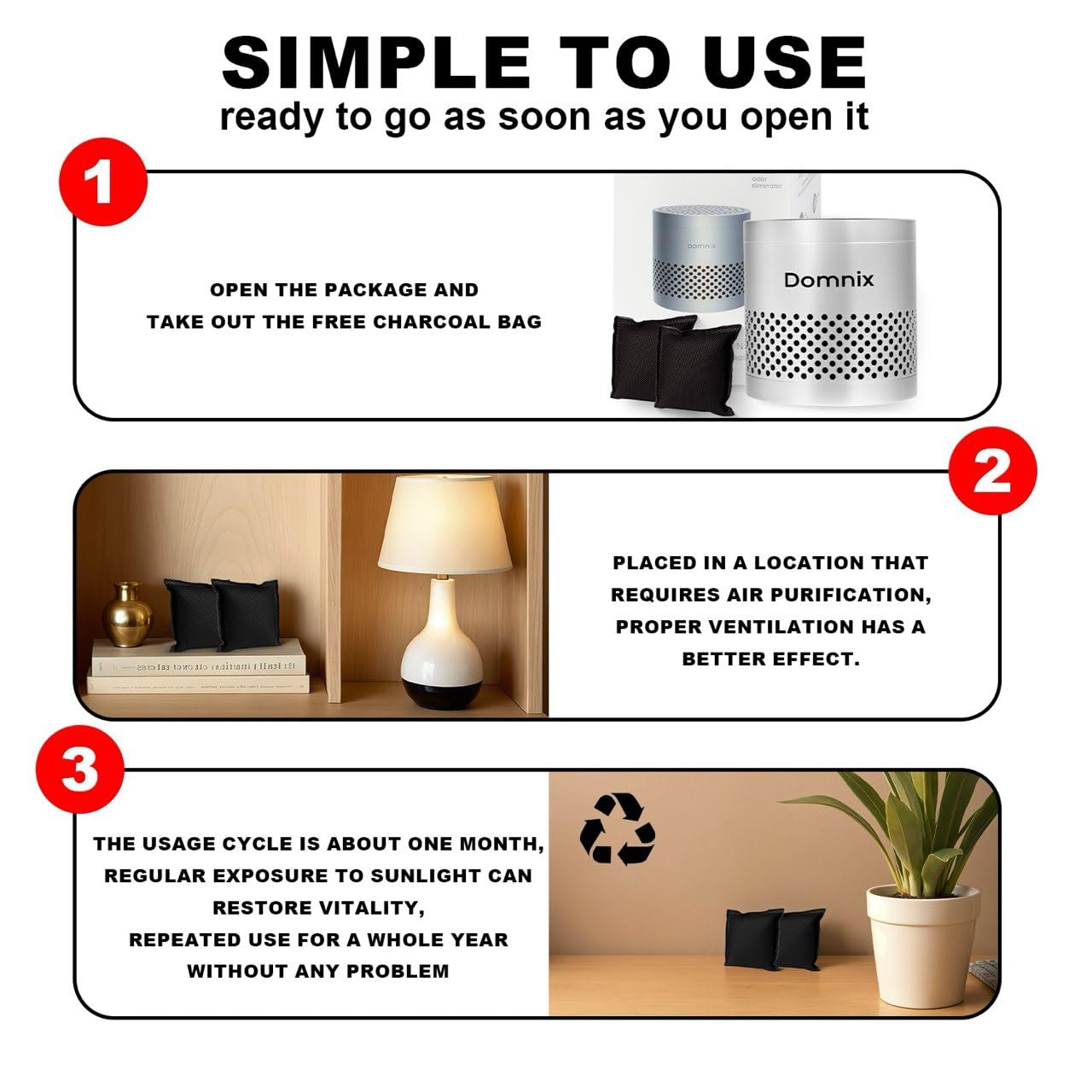 Set of Refrigerator Deodorizer, 99% Odor Elimination, Air Purifier for Fridge and Home + as a gift 2 charcoal bags for additional use separately from the deodorant