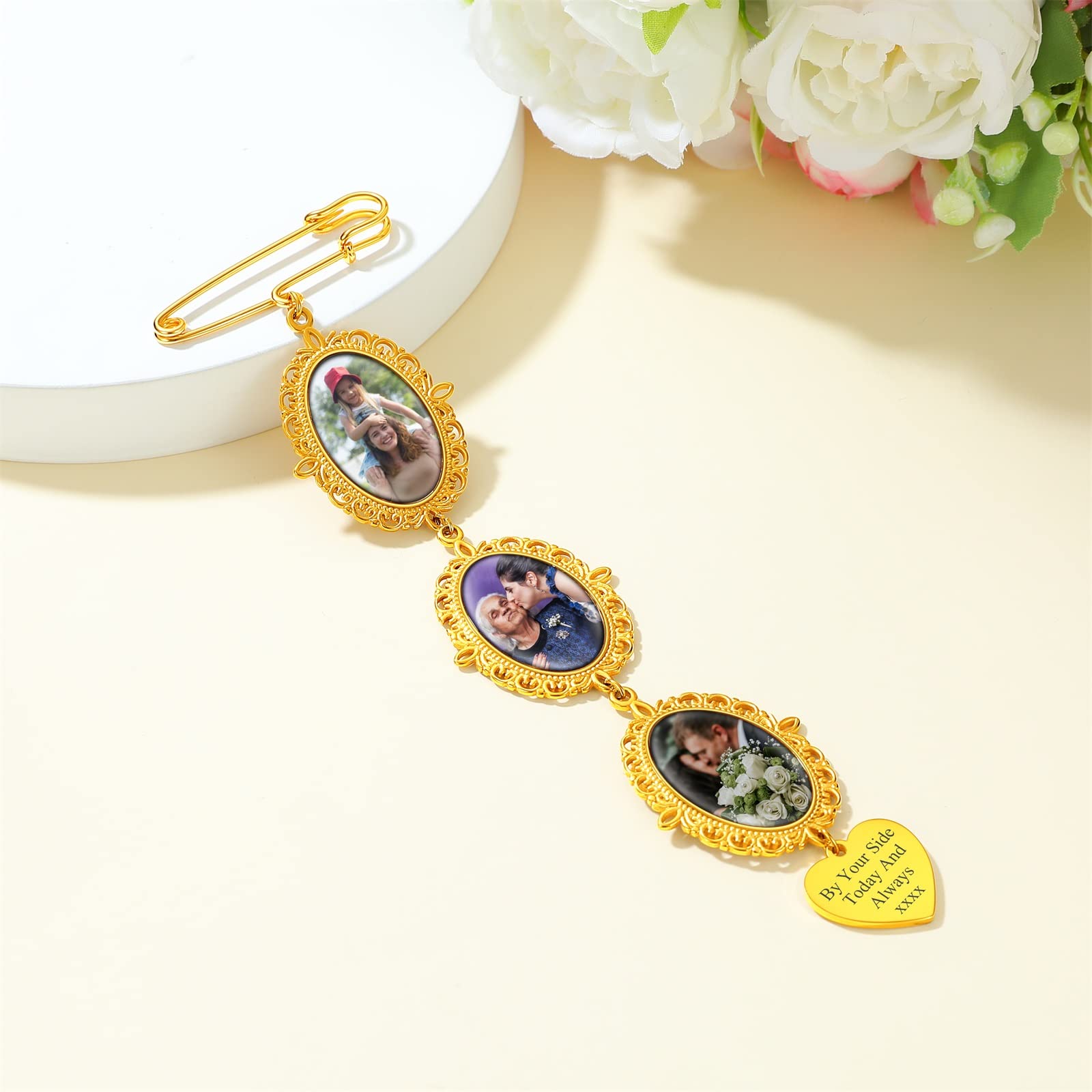 Supcare Damen Herren Brosche mit Foto Gravur Text Memorial Herz/Oval Anhänger Bilder Anstecker Vintage Charme Personalisierte Pin Clips Photo DIY Broschennadeln für Geburtstag Valentinstag