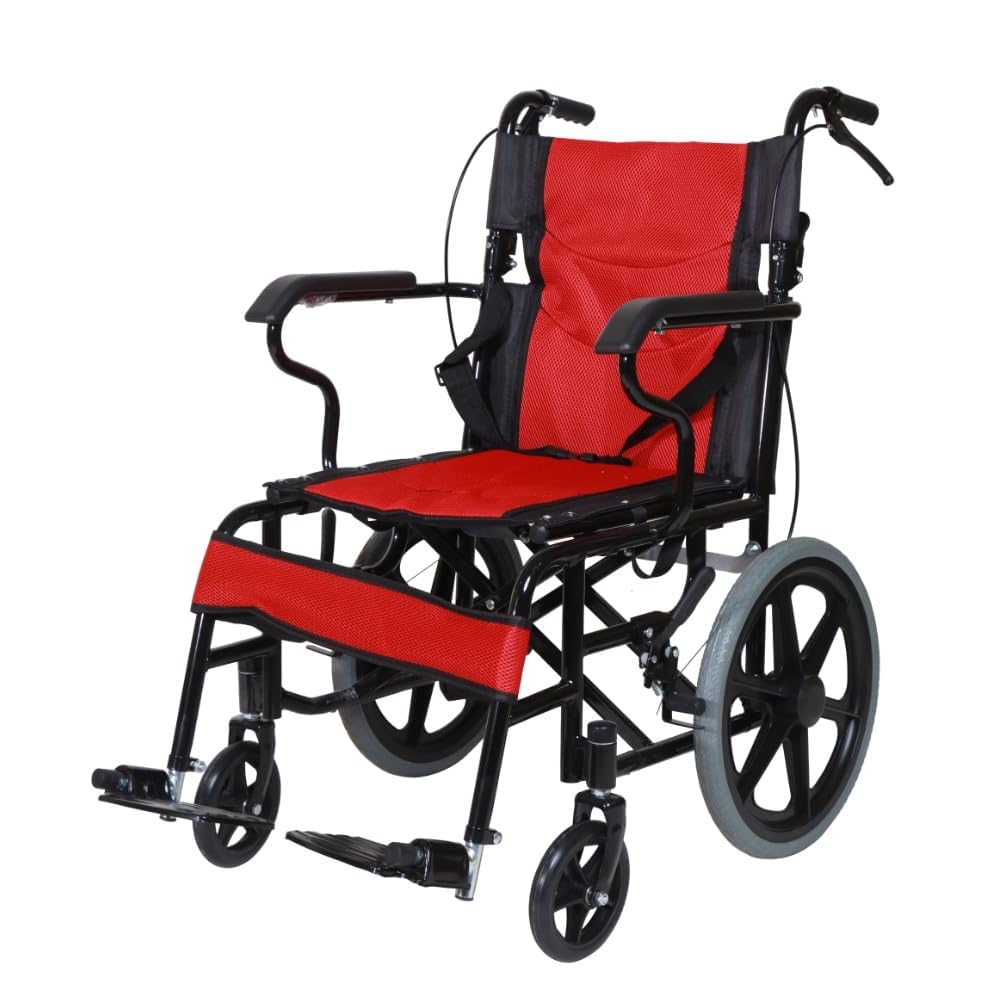 Hero Wheelchair MHL 1004-Z Lightweight Foldable Wheelchair – Attendant brakes, 16” solid rear wheels, semi-foldable backrest, seat belt, fire-retardant upholstery for seniors, patients at home-image-29