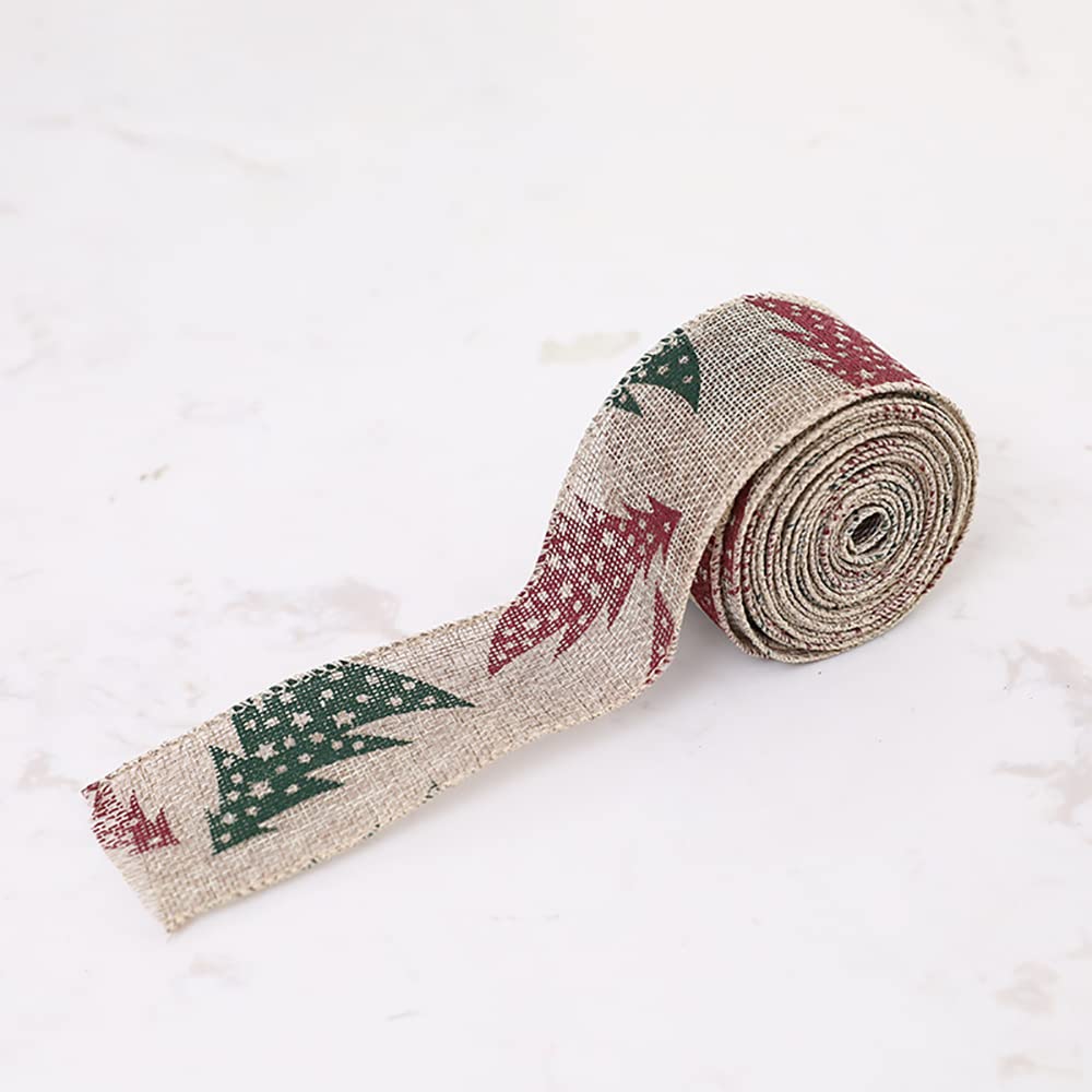 Cinta para Envolver Regalos, 6 Rollos de 2 Metros de Lino, Borde de Coche, Elk Happy, Cinta navideña, Utilizada para decoración navideña, decoración navideña