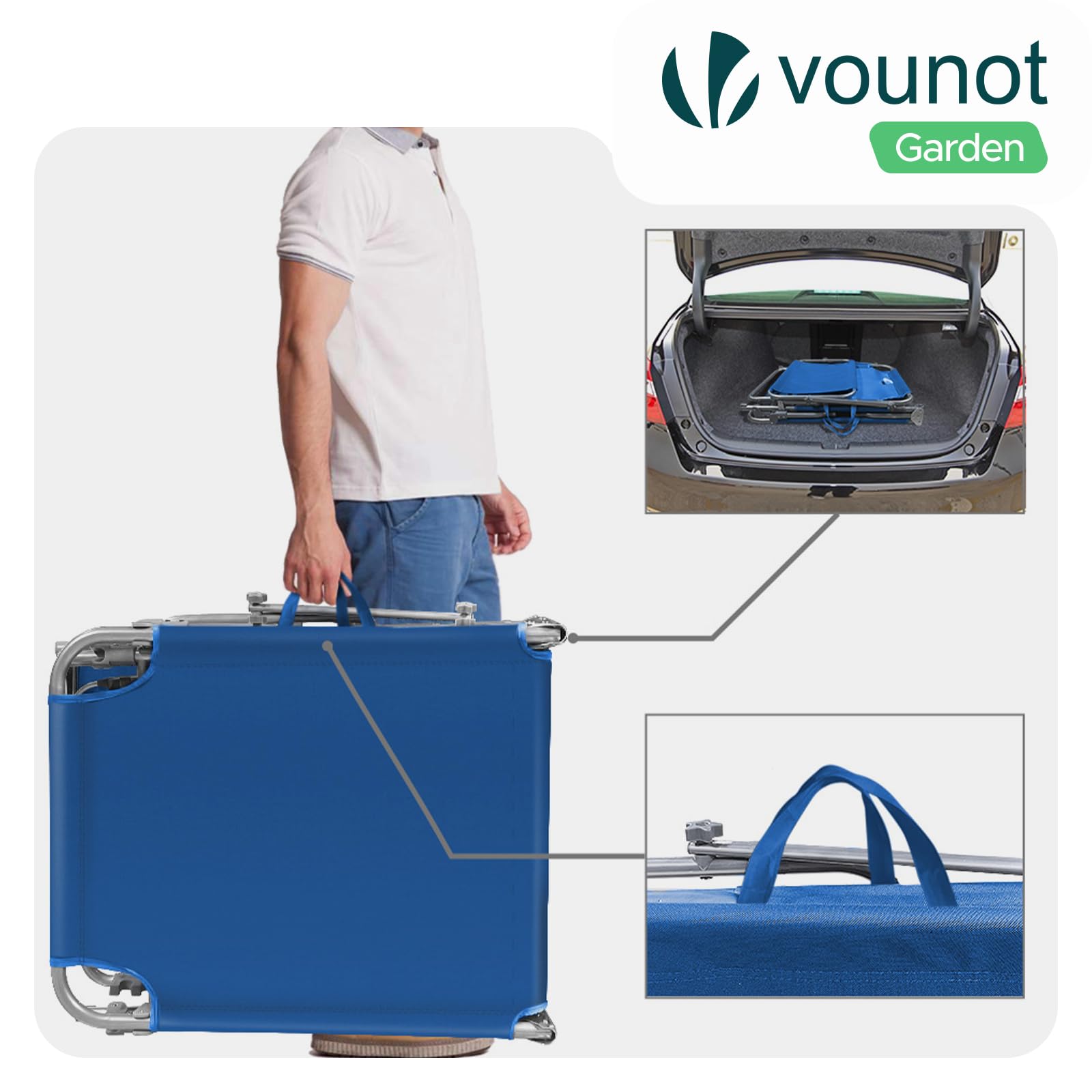 VOUNOT® Juego de 2 Tumbonas Plegable con Parasol Ajustable Tumbona Reclinable Jardín Exterior Respaldo Poliéster Regulable en 4 Posiciones Carga Máx. 120kg para Piscina Playa Terraza 190x58x27cm Azul