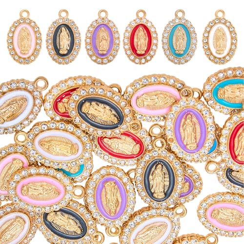 COGCHARGER Lot de 36 pendentifs chapelet pour la fabrication de bijoux - Pendentif doré clair avec alliage Vierge Marie avec strass - Pour bracelets, colliers, boucles d'oreilles - Accessoires de