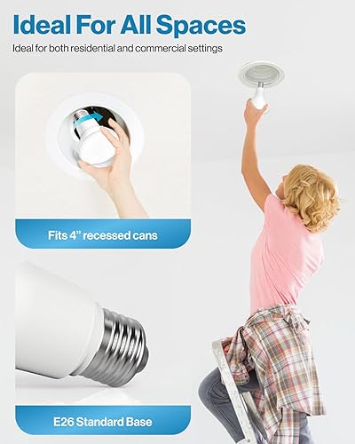 Miniatura 4 de Sunco - Paquete de 10 bombillas LED BR20 regulables, pequeñas bombillas de iluminación empotradas, mini luz de inundación R20 para interiores, 550