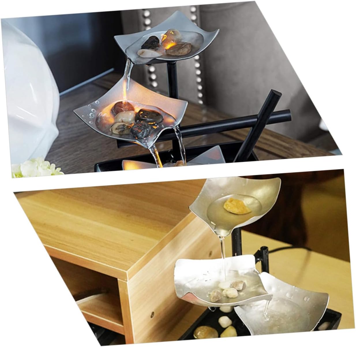 Minimalist Metal Waterfall Fountain Desk Ornament with Stable Base Small Indoor Water Running Decoration for Office and Bedroom Lightweight Tabletop Waterfall Adornment