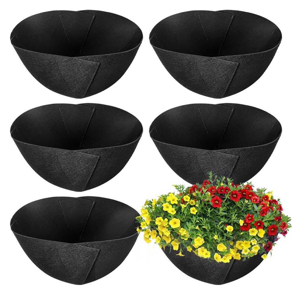 Lotvic 6PCS 16 Inch Round Hanging Basket Liners, Fabric Planter Basket Liner, Hanging Plant Basket Fiber Insert for Garden Flower Pots, Non-Woven Felt Flower Pot Liners for Outdoor Plants