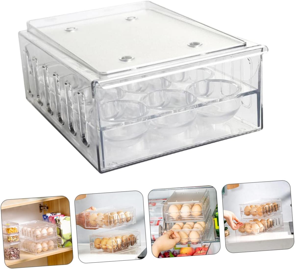 Luxshiny 1pc Refrigerator Organizer Ventilation Bars Stackable Storage Container Capacity Holder for Fridge Drawer and Breathable Design for Fresh
