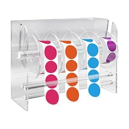 Adjustable Label Dispenser 6 Disks Sticker Roll Dispenser Acrylic Sticker Roll Holder Organizer Stand for Holding Tape Stamp Label Tape Office and Home(Size:6 Disks)