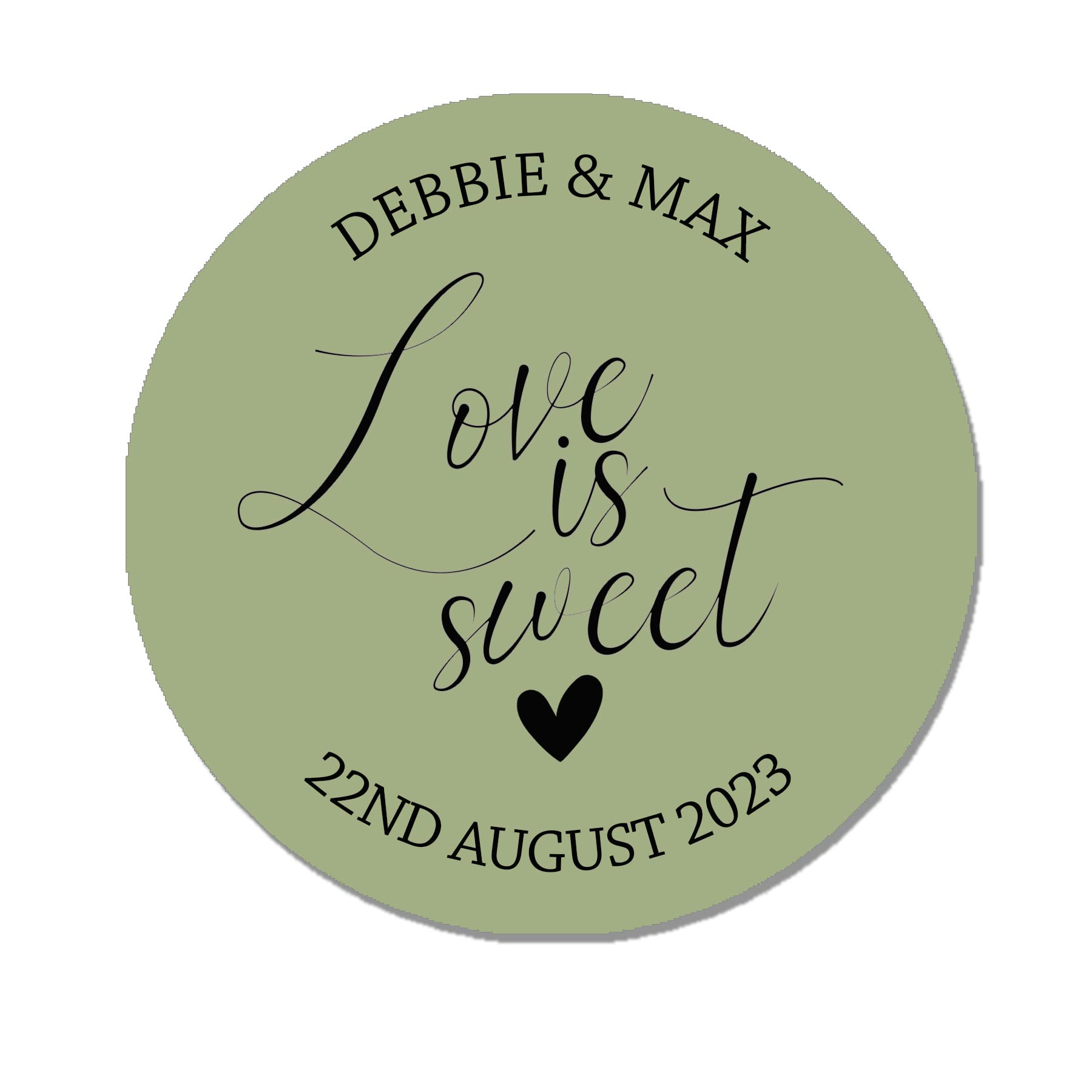 Treasured Forever Sage 35 X Personalised Love Is Sweet Wedding Floral Effect Favour Round Stickers (37Mm) (Sage)