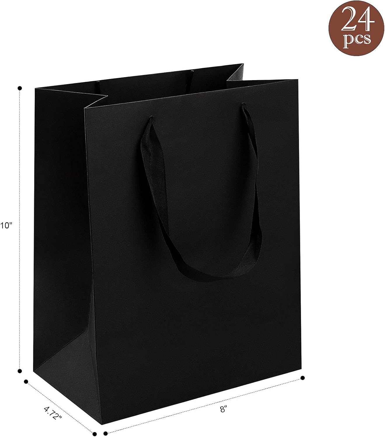 24 Medium Size Kraft Gift Bags - 8x4.75x10 Inches, Black Paper Shopping Bags with Ribbon Handles for Parties, Weddings and More - Image 3