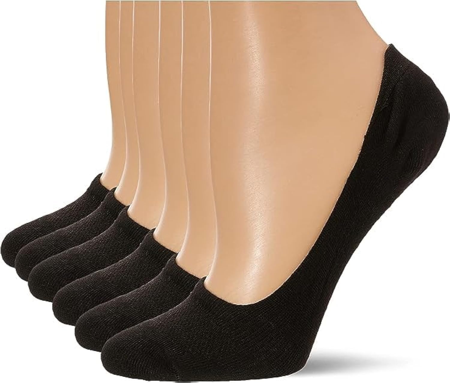 6 Pairs Womens no show socks - cotton non-slip loafer sock - ladies invisible liners - EU 36 to 41