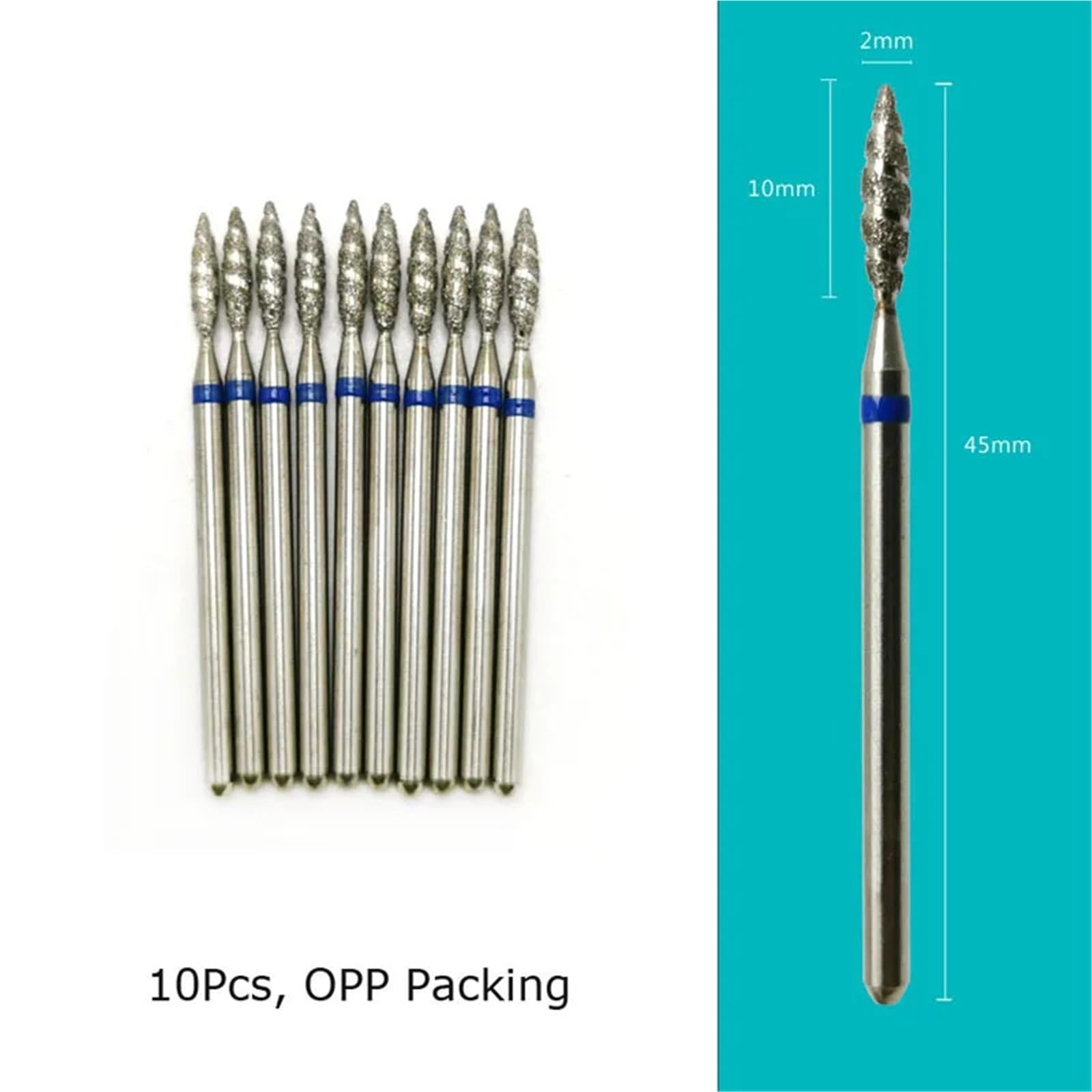 Trapano punte Punte for trapano for unghie, frese diamantate, confezione da 10, for manicure, cuticole, accessori for nail art, strumento in acciaio inossidabile(H0210sd-m(d))