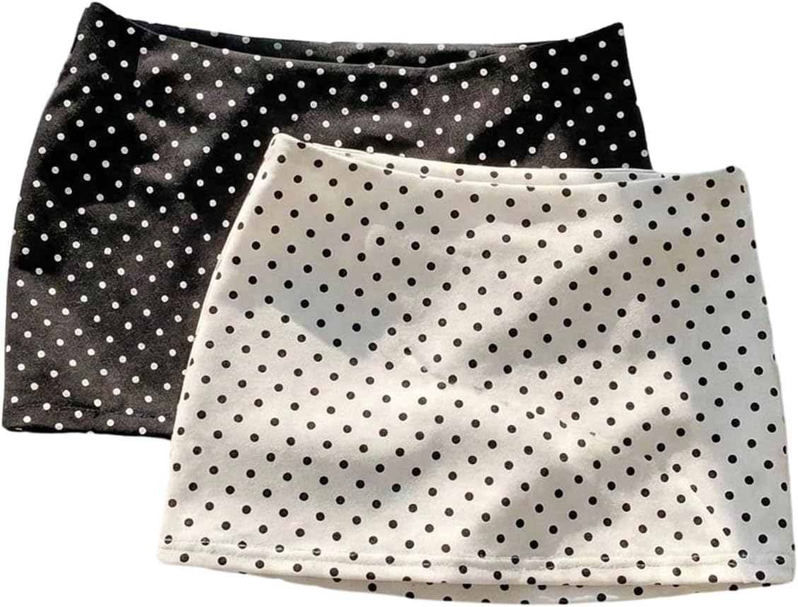 Floerns Women's 2 PCS Polka Dots Mini Skirt Low Rise Bodycon Cute Y2k Skirts