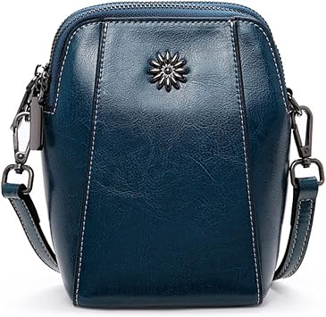 Small Women Crossbody Phone Bag Cellphone Shoulder Bag, Multifunctional Genuine Leather Phone Pouch Wallet Purse, Large Capacity Coin Purse for iPhone 12/13 Mini/11 Pro Max/XR/XS/13 Pro... Blue