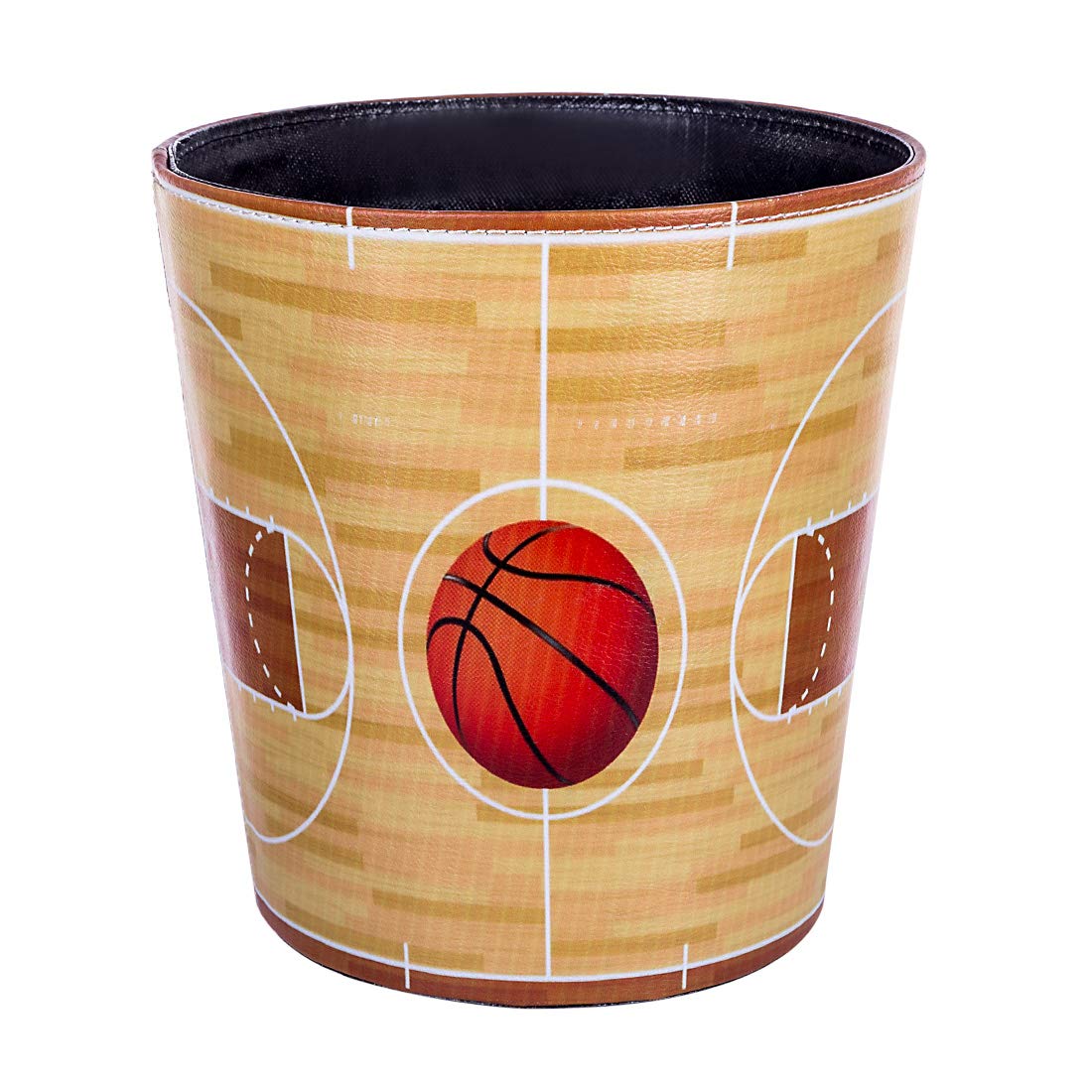 10L/2.64 Gallon Trash Can, Decorative Waste Basket, PU Leather Waste Paper Basket, Waterproof Garbage Can for Bathroom, Bedroom, Office, Kitchen and Living Room - Basketball