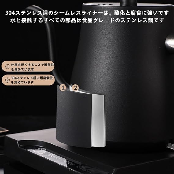 Electric Kettle Coffee Kettle Temperature Adjustable Kettle 1L Large Capacity Coffee Pot 1000W Keep Warm Function/Empty Boil Protection Fine Mouth Boiling Water Kettle Temperature Control Drip Pot