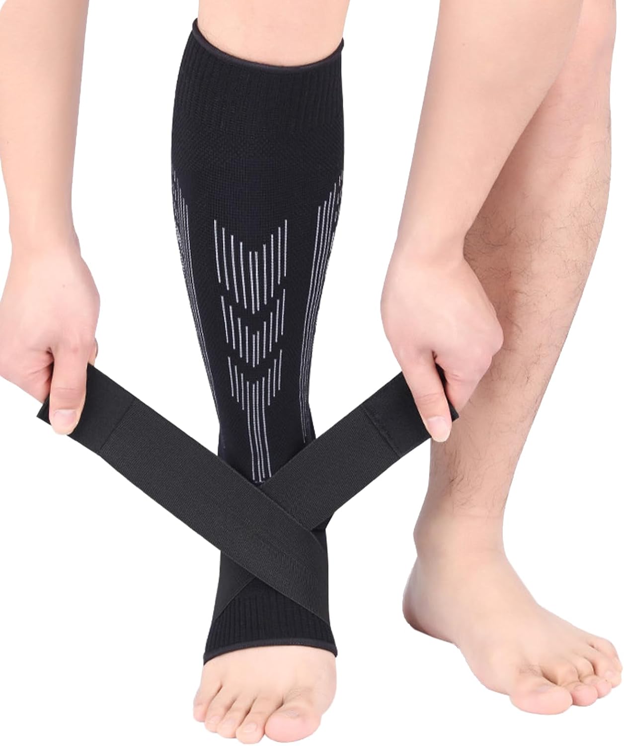 OhMill Compression Calf Sleeve Lower Leg Calf Brace Ankle Support for Running Cycling Recovery Breathable for Men Women 1pc