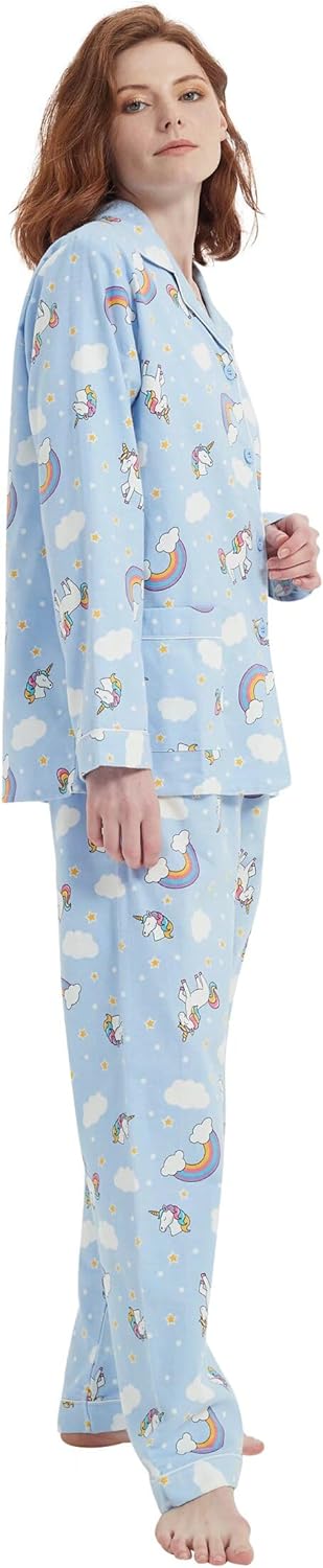 amaxer Women's Warm Pjs Flannel Pajamas Set 100% Cotton Sleepwear Button Pajama Set with Elastic Drawstring - Image 5