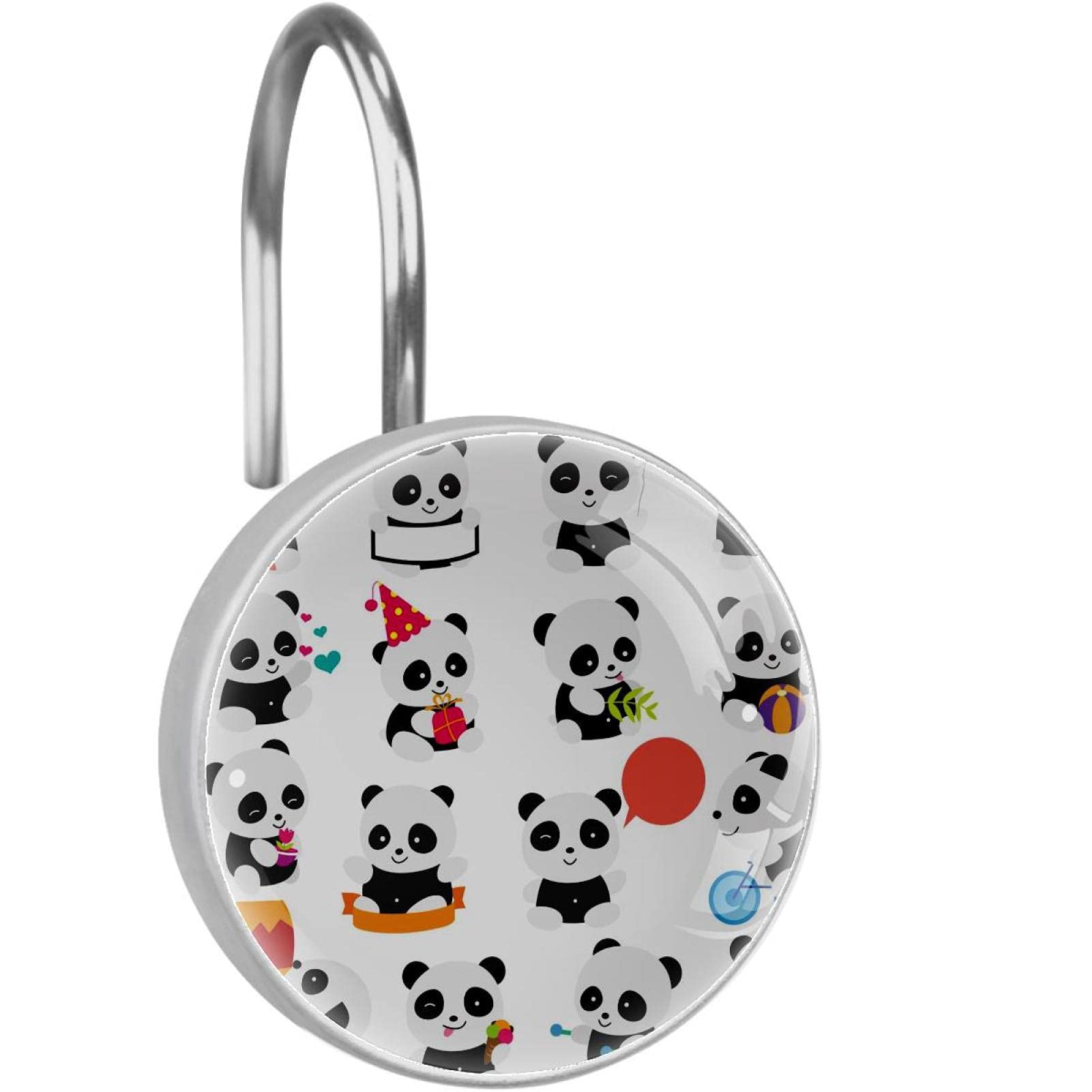 Crochets pour rideau de douche pandas en acier inoxydable lot de 12 pièces pour salle de bain