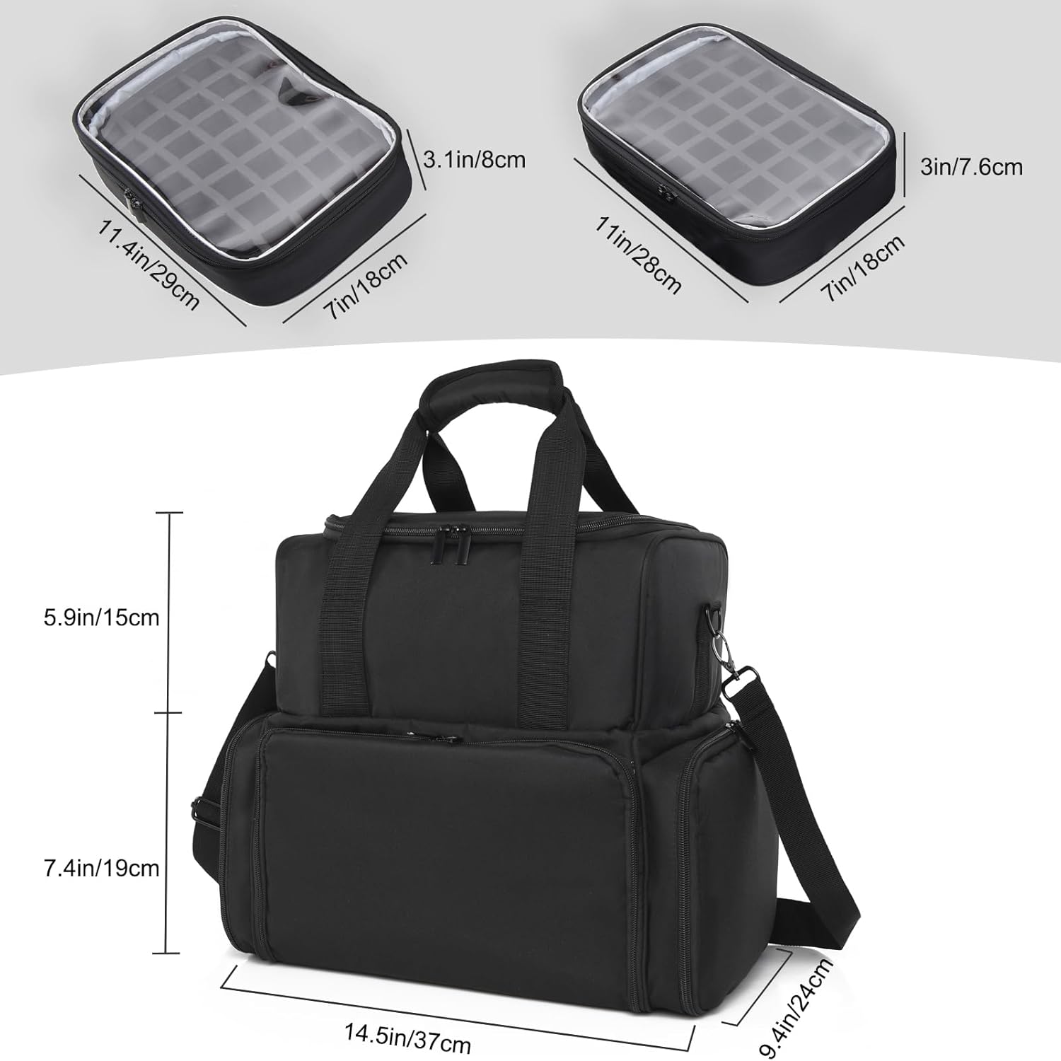 Large Tattoo Case Tattoo Travel Case with 2 Inner Removable Pouches- Waterproof Oxford Fabric Tattoo Travel Storage Bag for Large Tattoo Stencil Printer and Tattoo Supplies (Black Bag Only)