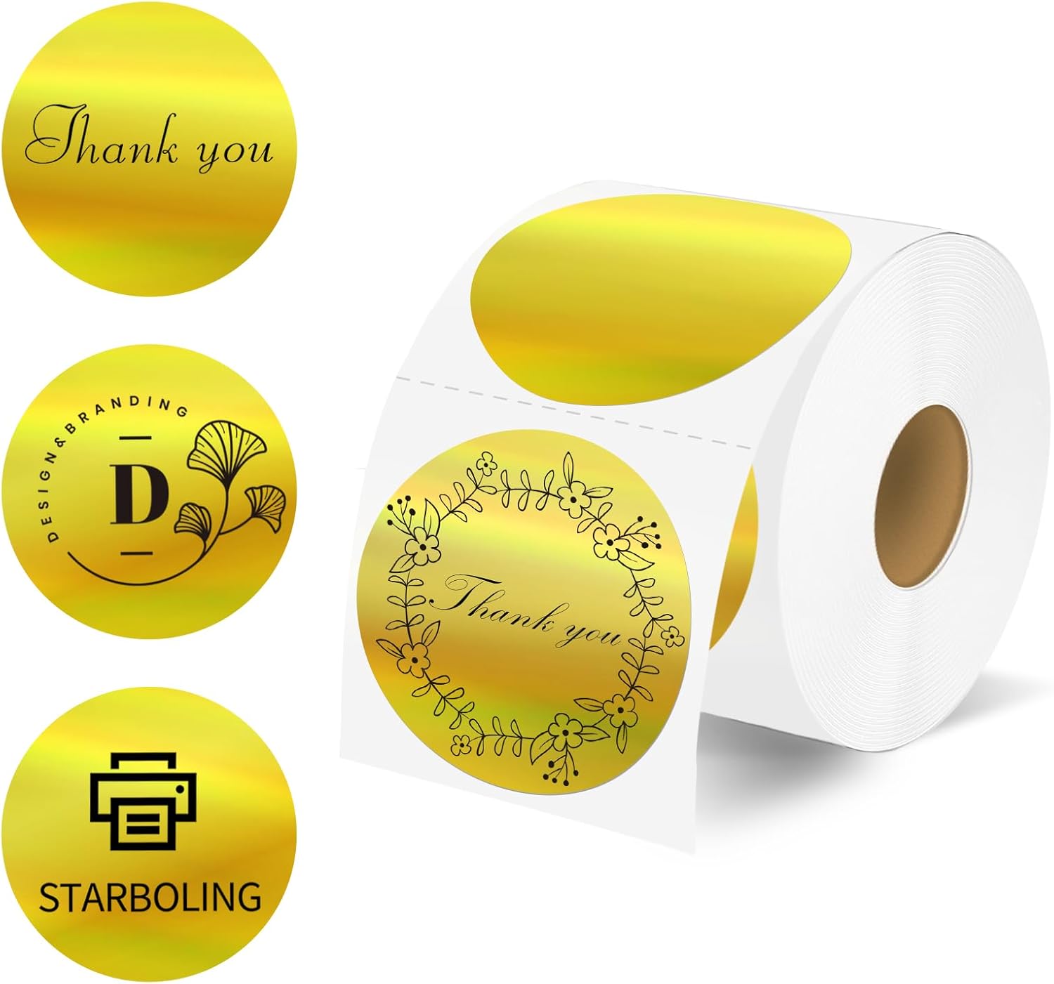 Starboling Thermal Labels,2 Inch Gold Round Thermal Printer Stickers,Self-Adhesive Round Direct Thermal Labels,Thermal Stickers for DIY Logo Design,Name Tag(Gold 300/Roll)