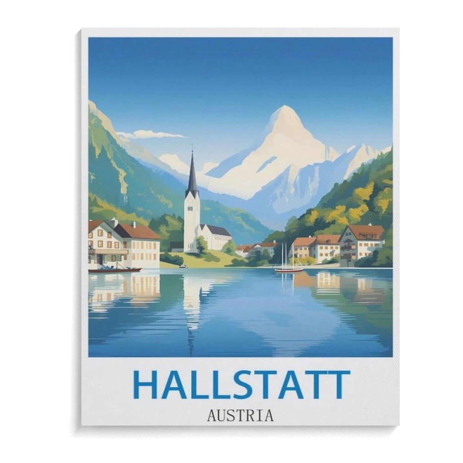 Jigsaw Puzzle 1000 Pieces，Hallstatt Austria Vintage Travel Poster，paper Children Toys Decompression Game（50x70cm）-B61