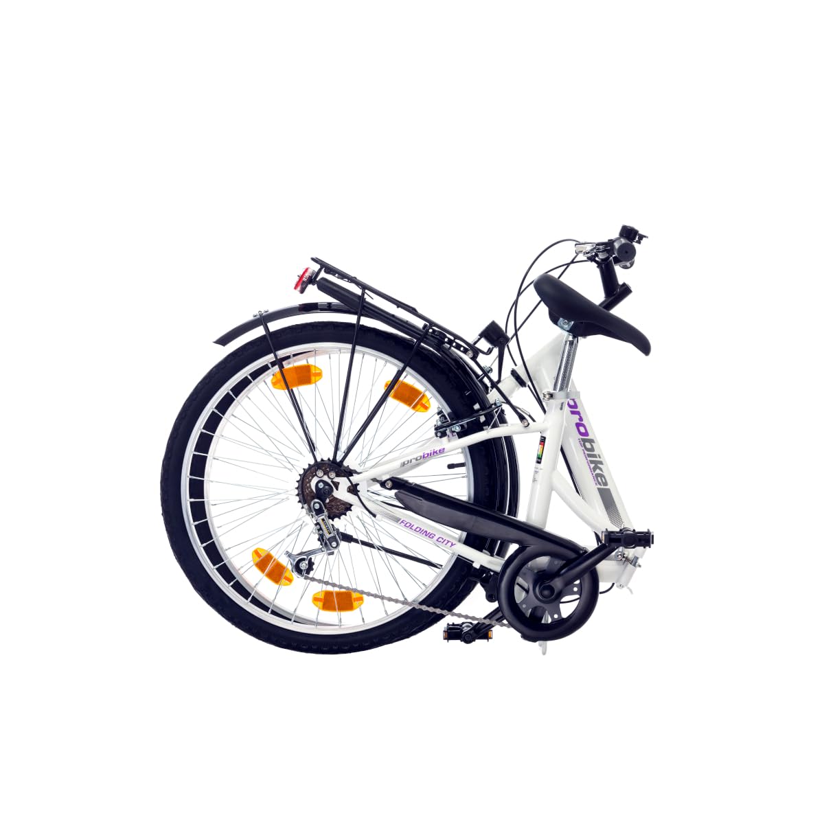 Multibrand, Folding City 24 Lady, 24 Pulgadas, 457 mm, Bicicleta de montaña Plegable, 18 velocidades, para Mujeres, niña, Guardabarros Delantero y Trasero, Lustre Blanco Lilac-Gris