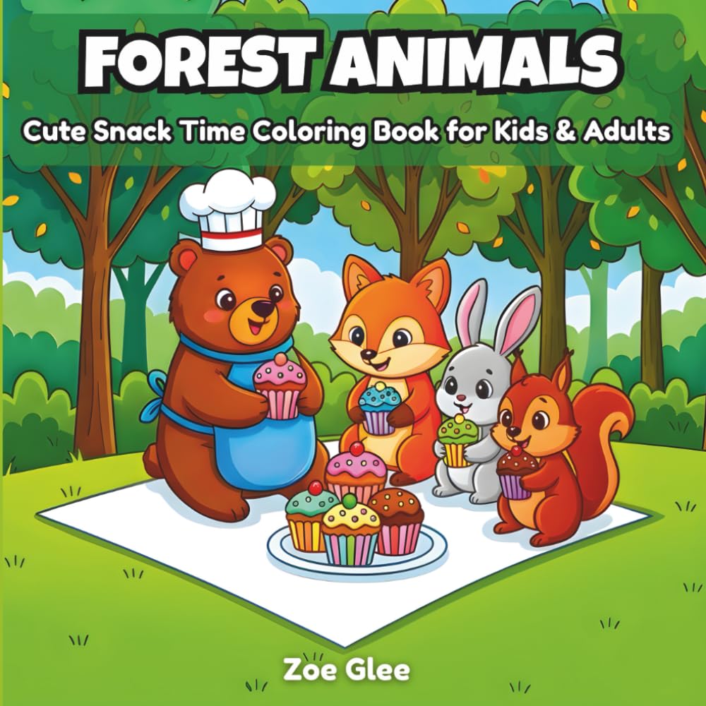 Forest Animals Coloring Book for Kids & Adults: Cute Woodland Animals and Cozy Snack-Time Scenes: Relaxing Coloring Pages with Adorable Forest Creatures for Stress Relief and Fun