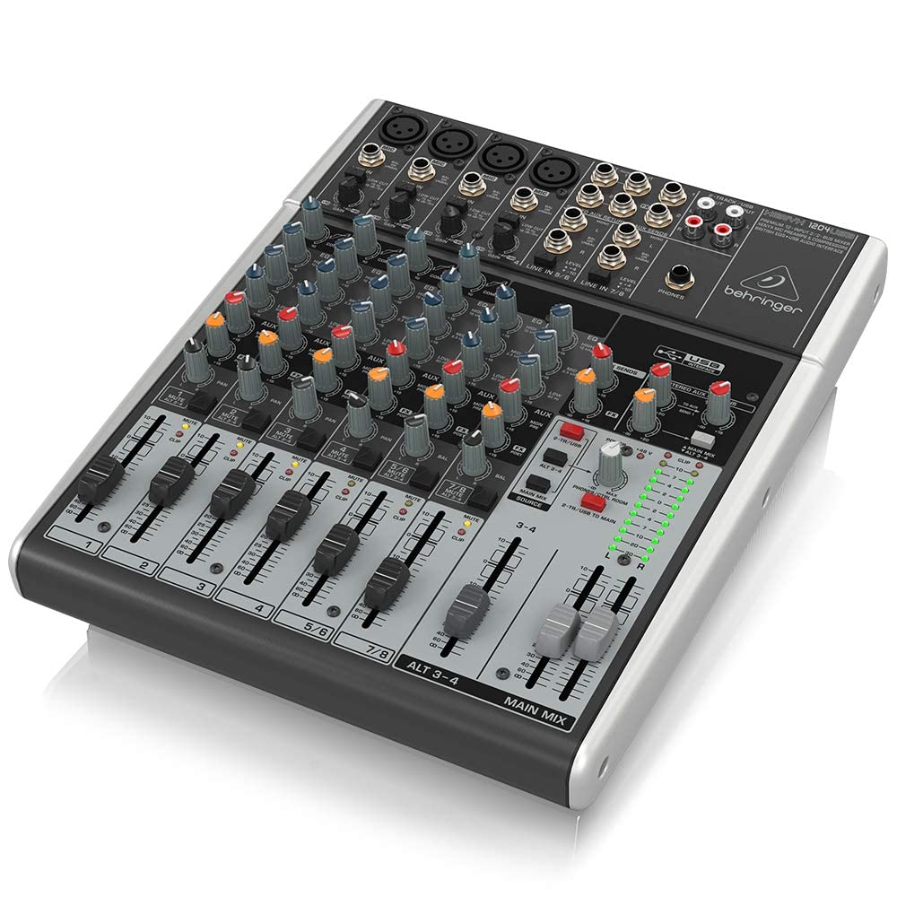 Behringer XENYX 1204USB Mixer Premium a 12 ingressi 2/2 bus con preamplificatori microfonici e compressori & Cavo da microfono a mixer Stagg SMC6 da 6 metri XLR (m) -XLR (f), nero