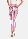 NewL Femmes brillant métallisé Sports Leggings Bright Crayon Pant Fitness Mode Jeggings Candy Color Pantalons