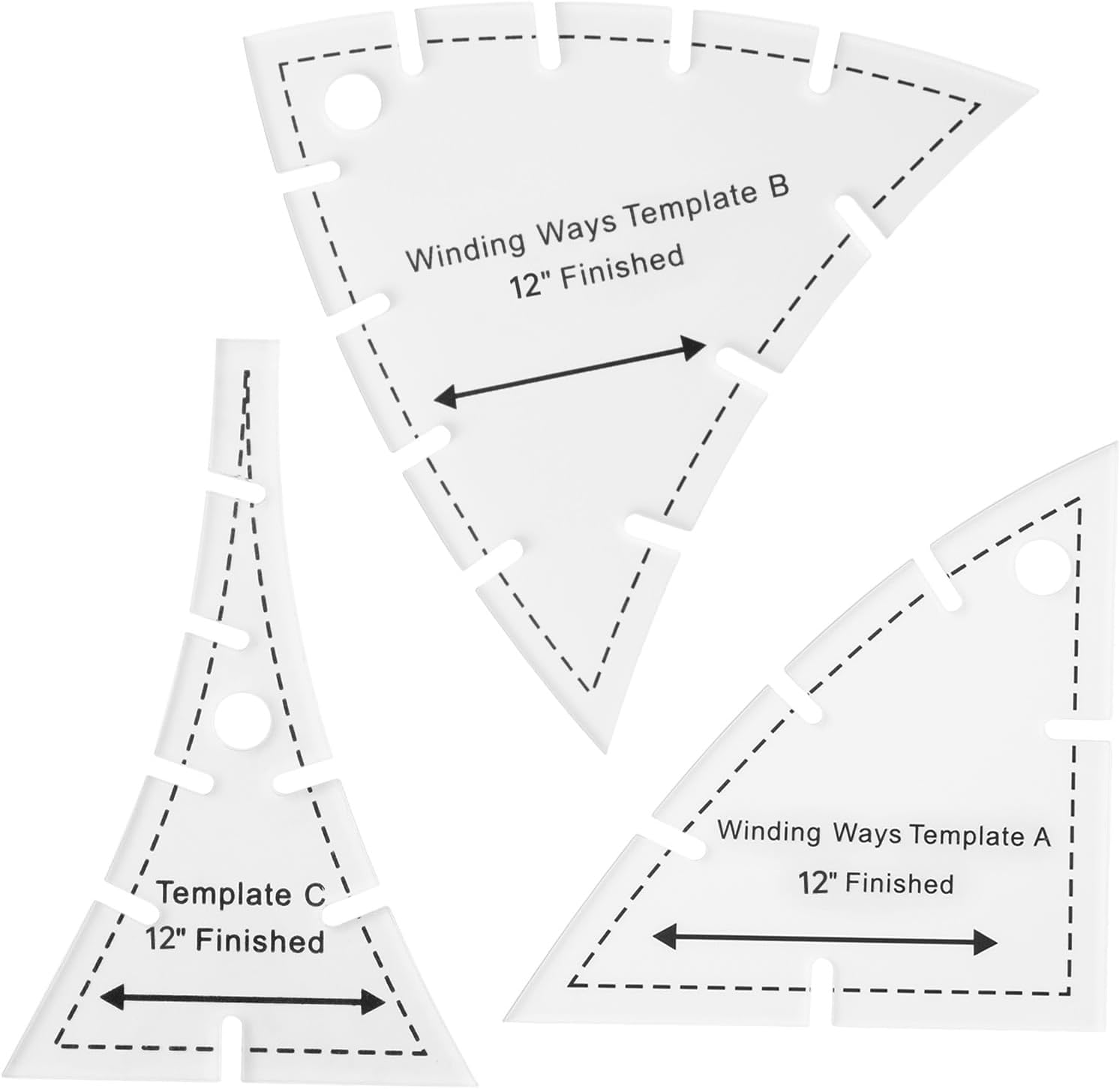 Winding Ways Acrylic Quilting Template Set – 3mm Thick, Acrylic, 12" Finished Block, Includes Seam Allowance & Alignment Notches – for 72"x72" Quilt (M)