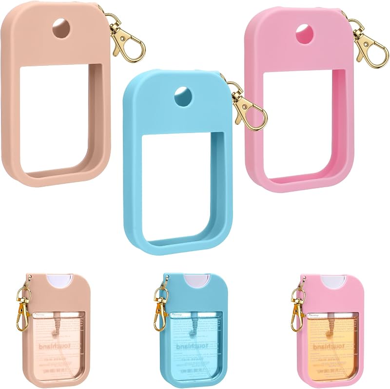 Estojo de silicone AIERSA com chaveiro para frasco Touchland Mist de 30 mL, Azul + Rosa + Bege blush