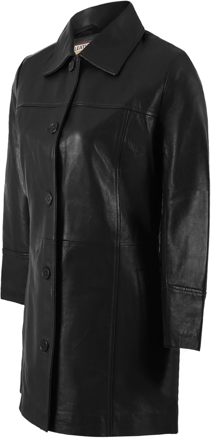 Leather Artist Women’s Lambskin Leather Car Coat – Classic 3/4 Length Style Overcoat - Image 3