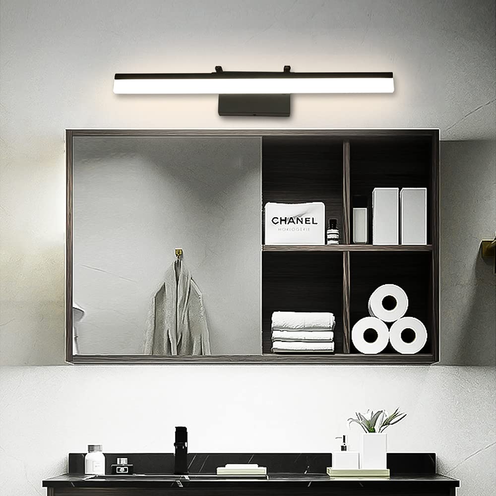 YHTlaeh Adjustable LED Bathroom Vanity Light Fixture Wall Cabinet 24W 31inch Matte Black Natural ...