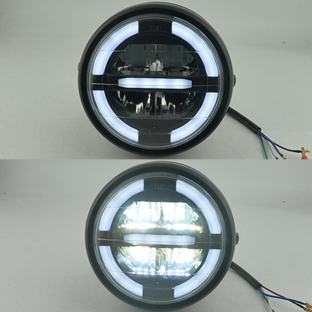 6.5“ Retro LED Motorcycle Headlight Lamp 8mm Universal Side Mount Bolt Metal Shell for Harley Sportster Cafe Racer Chopper Bobber