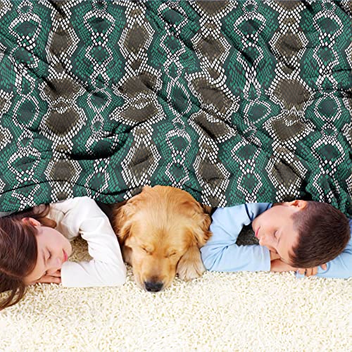 Sowide Snake Blanket, Green Soft Fleece Snake Print Blanket Throws, Flannel Reptile Animal Print Blanket - Image 2