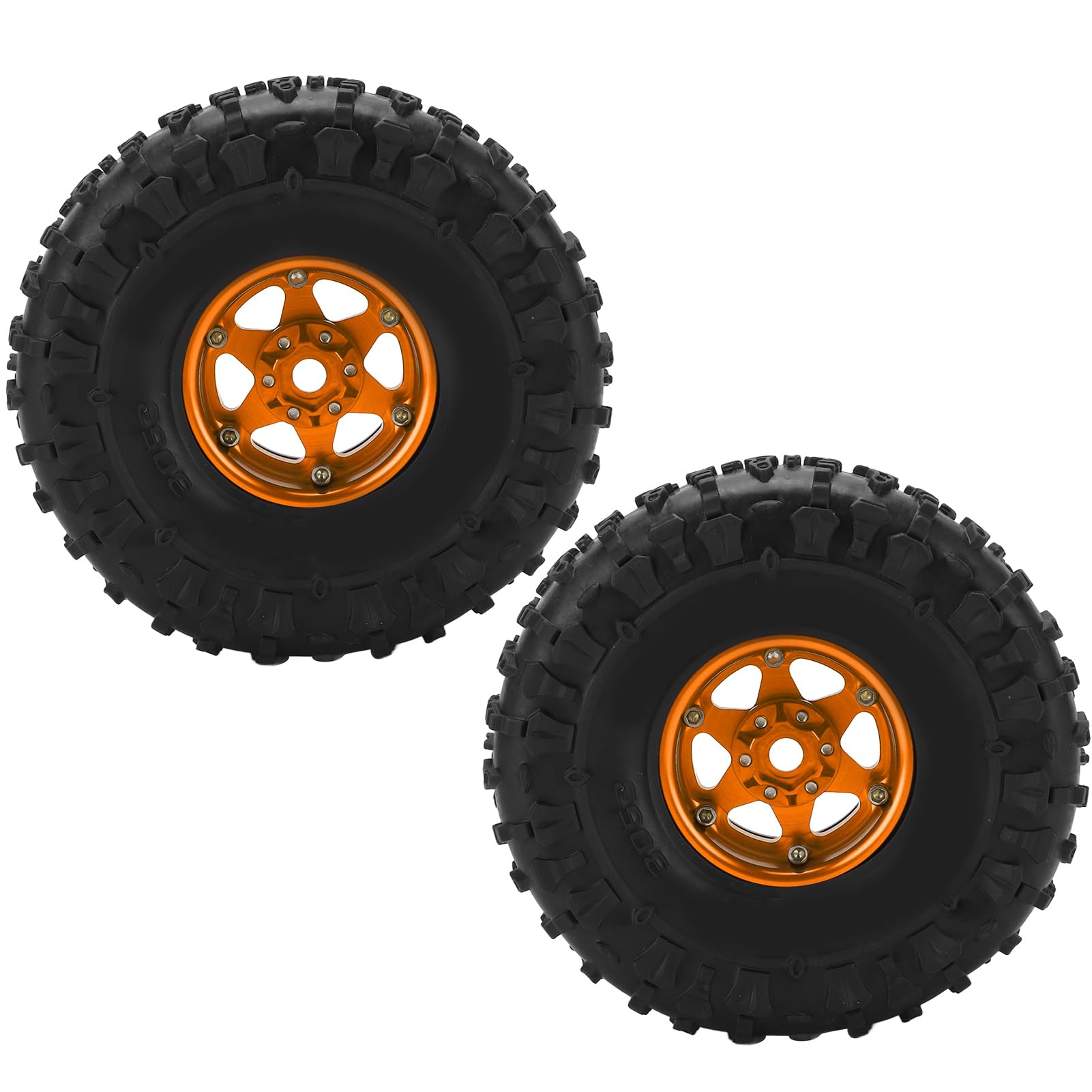 Set di 2 cerchi da 1,9 pollici e pneumatici, ruote per crawler RC con pneumatici in gomma e cerchi in lega di alluminio, pneumatici antiscivolo per fuoristrada per Axial SCX10, (Oro Nero)