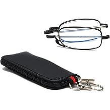 Hubeye Ultra Thin Folding Reading Glasses with Keychain Compact Bags for Men Women Blue Light Blocking Spring Hinge Portable Pocket Foldable Readers