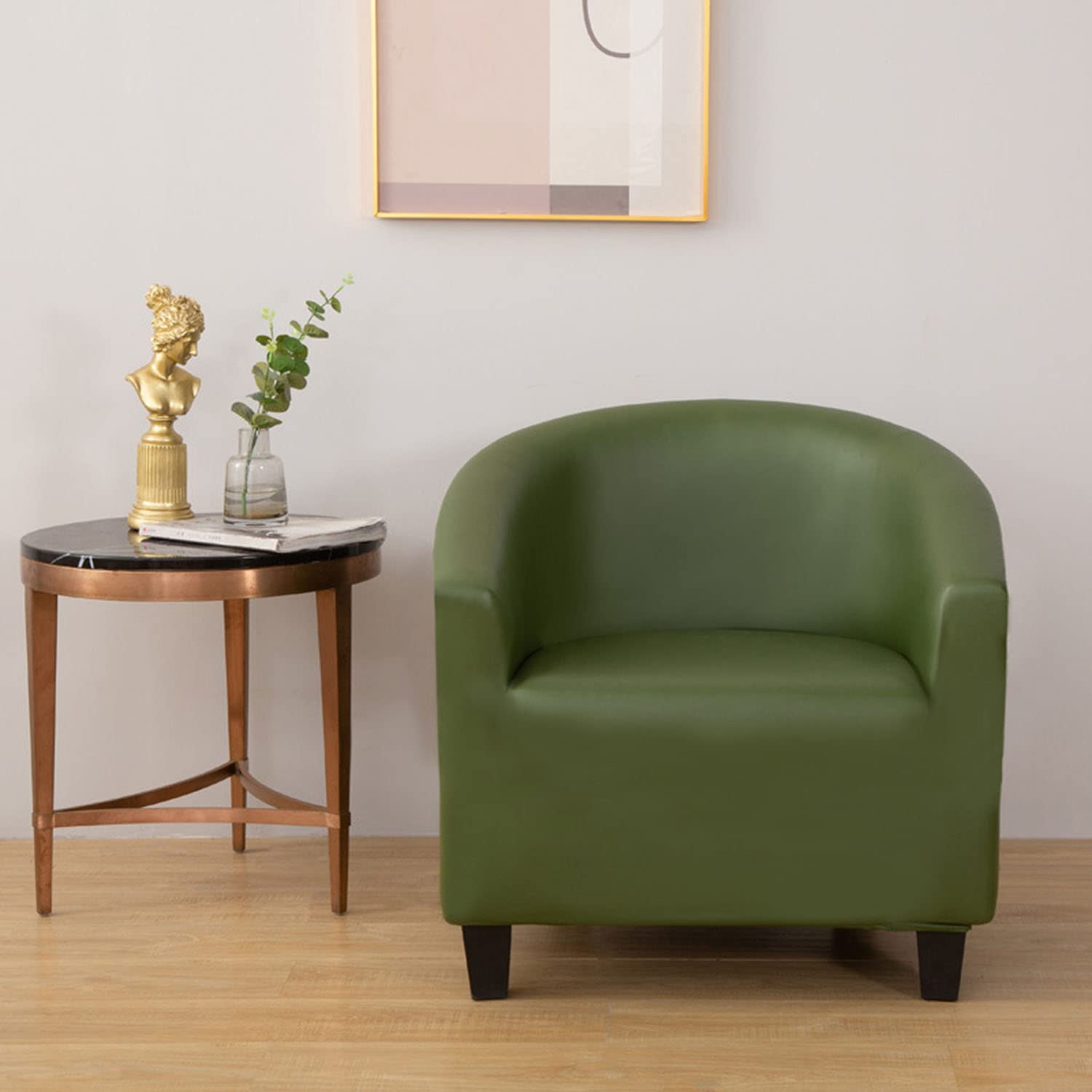 Copripoltrona Da Vasca In Pelle Pu Impermeabile E Antiolio con Fondo Elastico per Soggiorno Camera Da Letto - Verde 1
