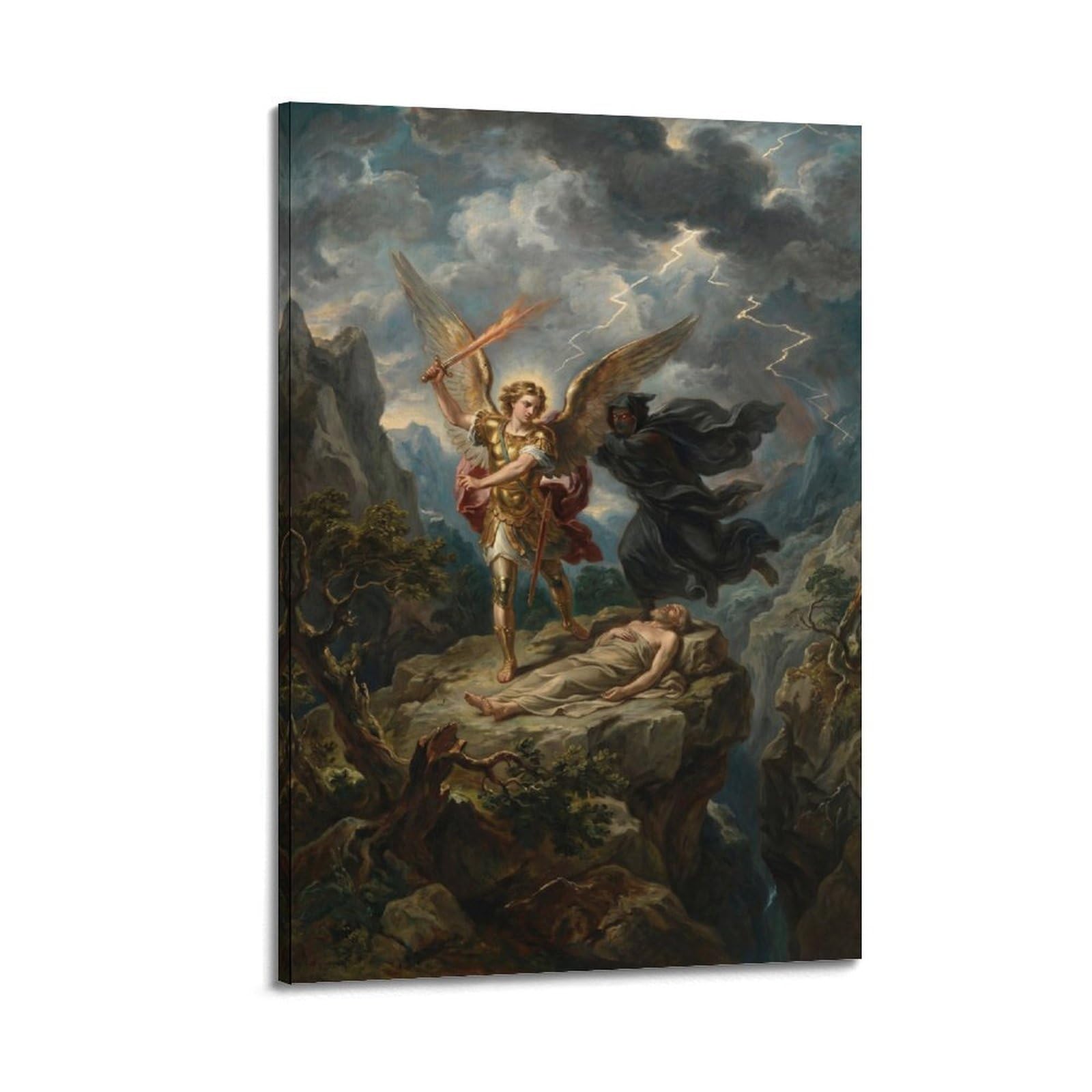 OKNGB Bible Christian Poster St. Michael Archangel Vs Satan Decorative Painting Canvas Art Picture 20x30inch(50x75cm)